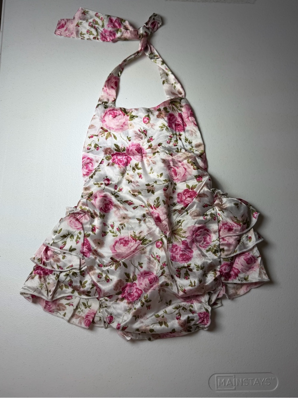 Catpapa 9-12 Months Pink Floral Ruffle Halter Romper